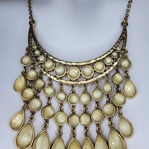 Lucky Brand gold-tone white stone collar bib Necklace. Adjustable